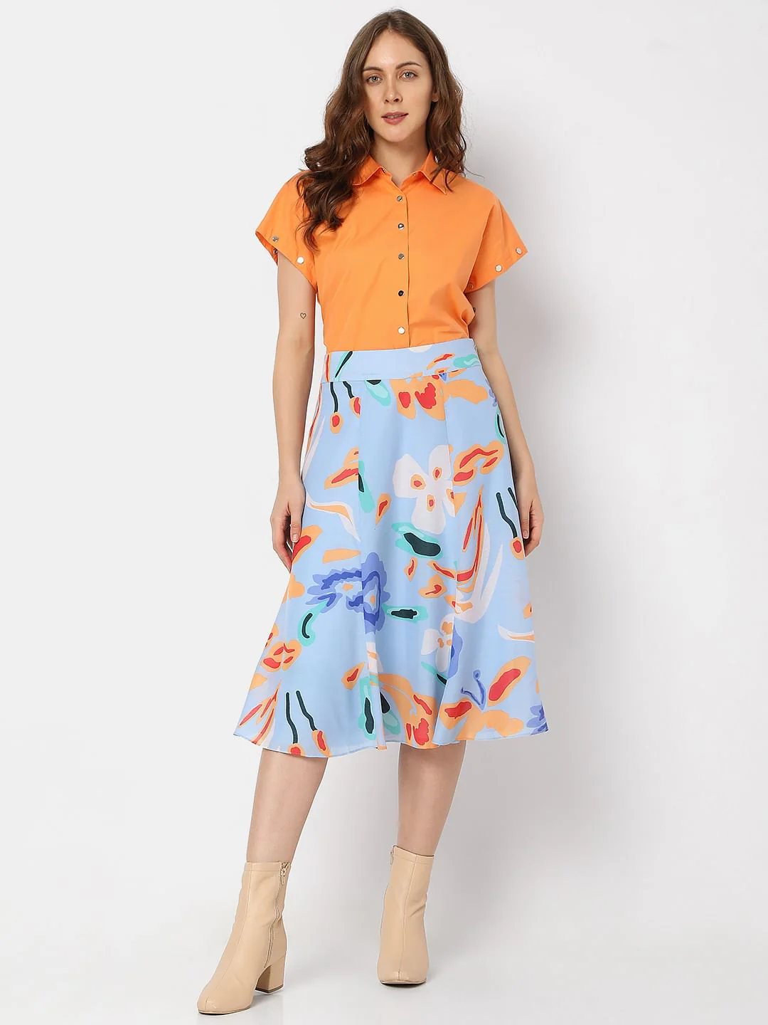 Blue Printed Midi Co-Ord Set Skirt - Image 5