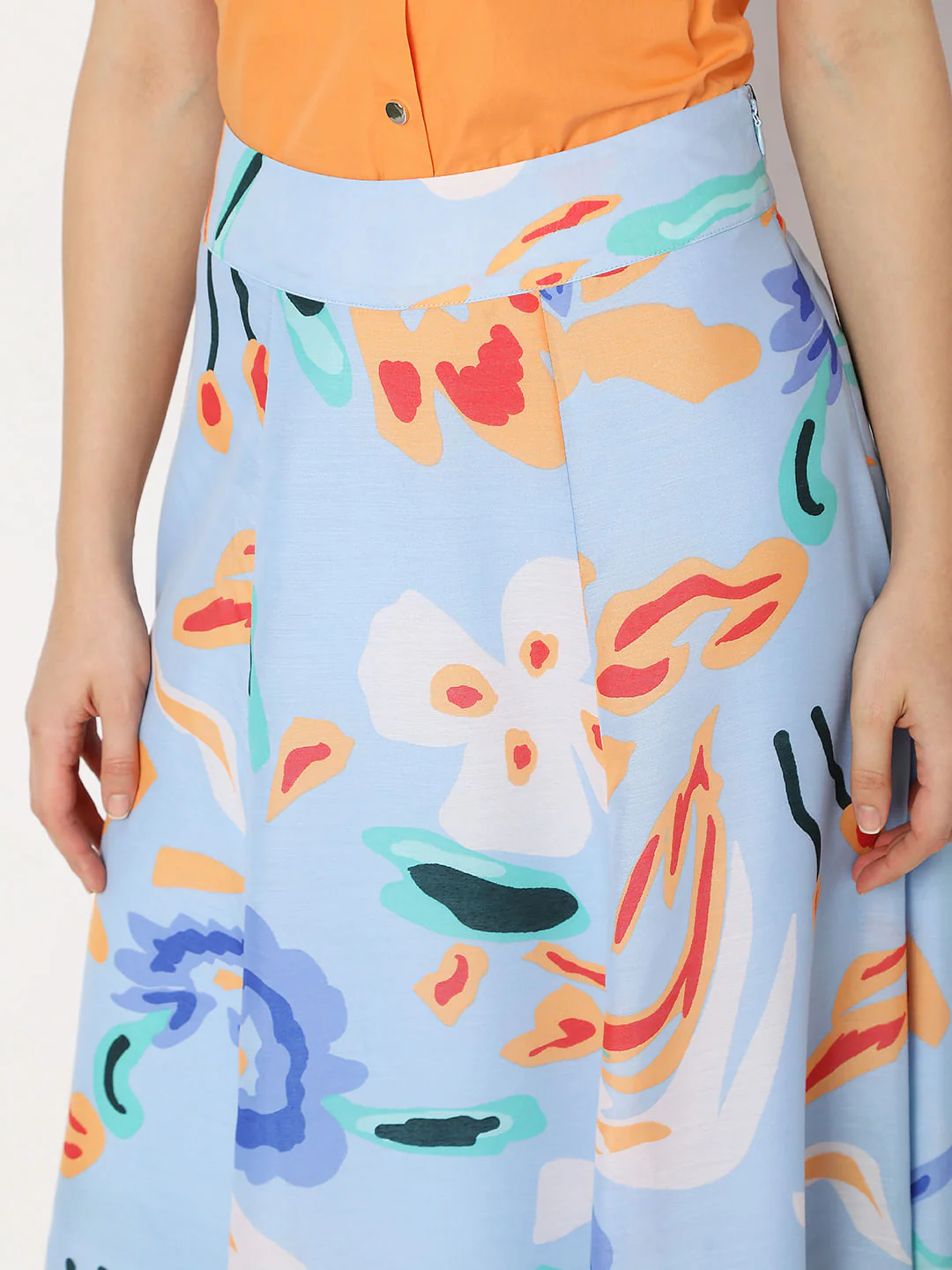Blue Printed Midi Co-Ord Set Skirt - Image 6