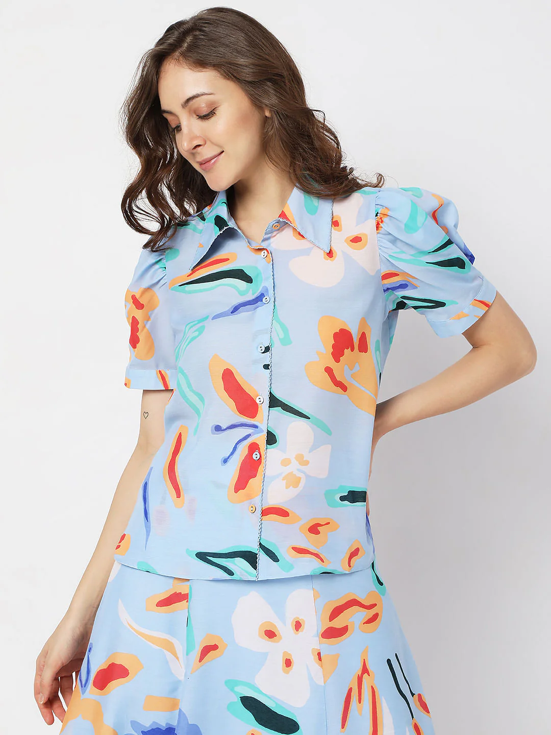 Blue Abstract Print Co-Ord Shirt - Image 2