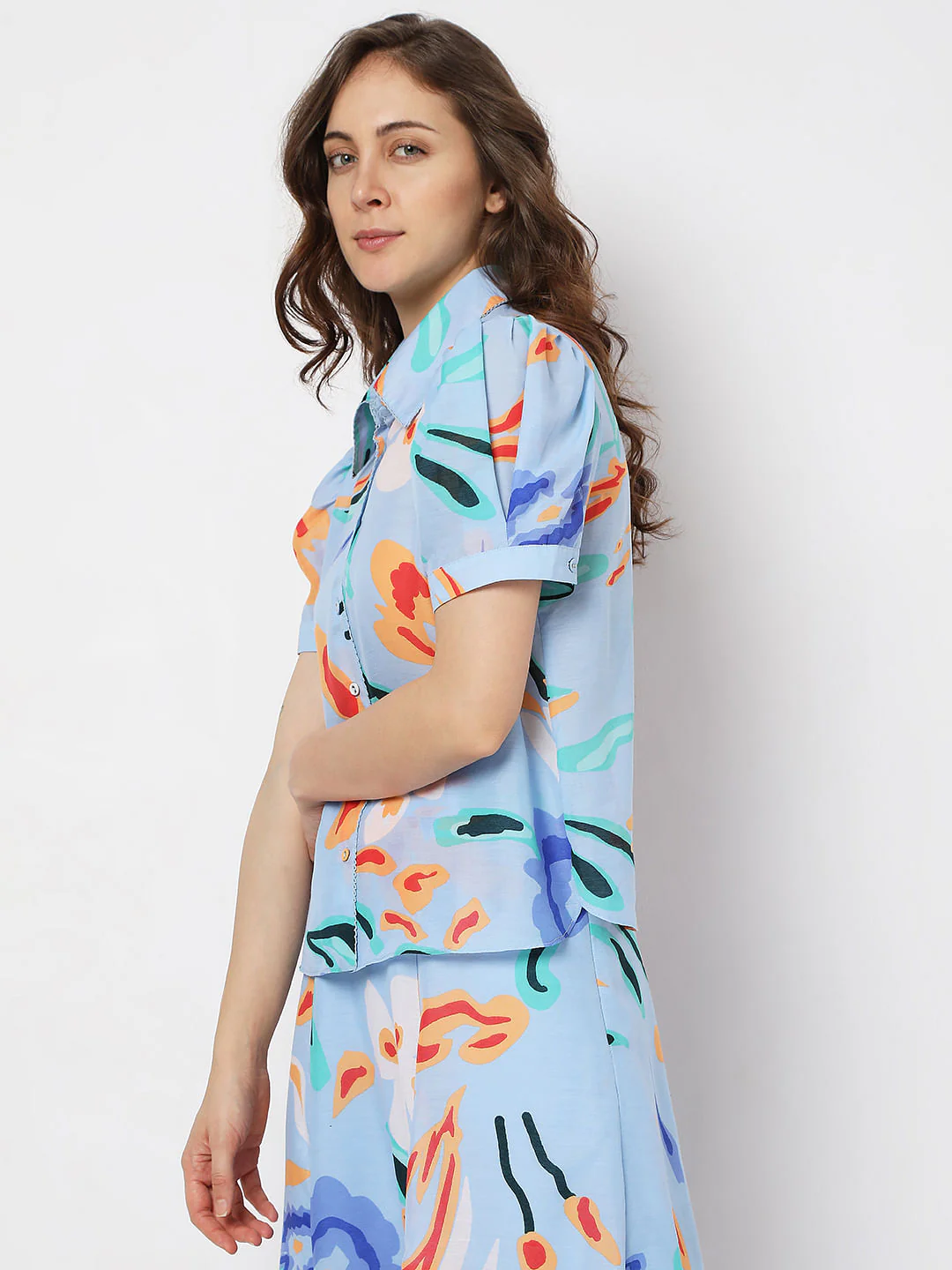 Blue Abstract Print Co-Ord Shirt - Image 3