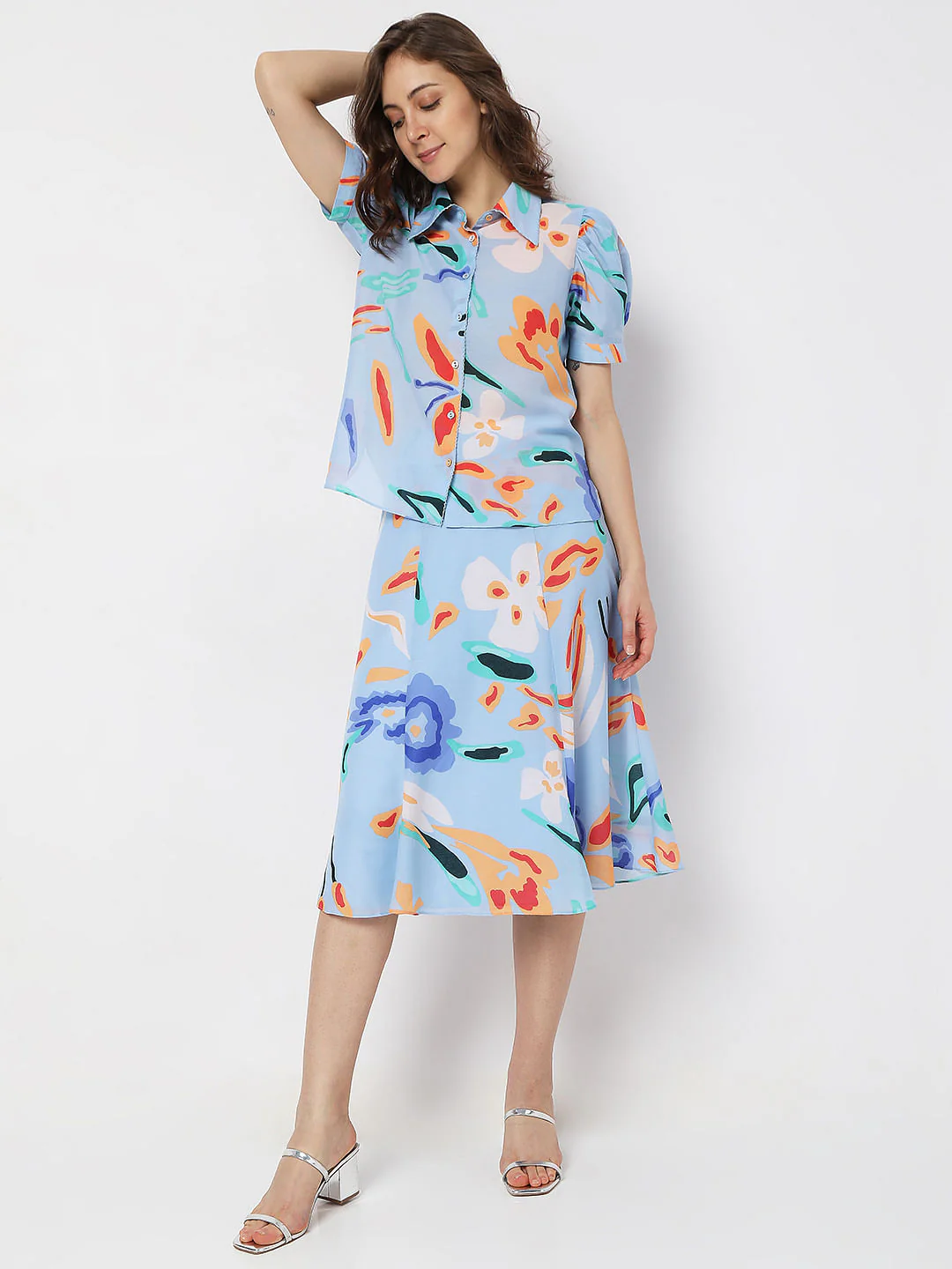 Blue Abstract Print Co-Ord Shirt - Image 5
