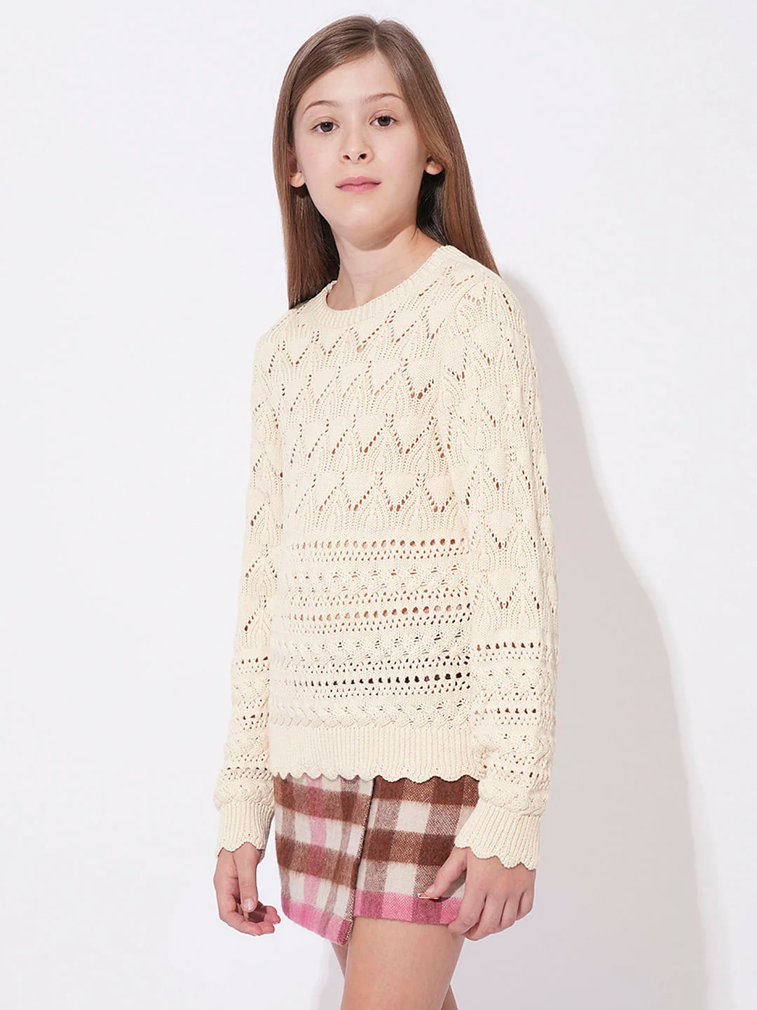 Girls Beige Knit Pullover - Image 2