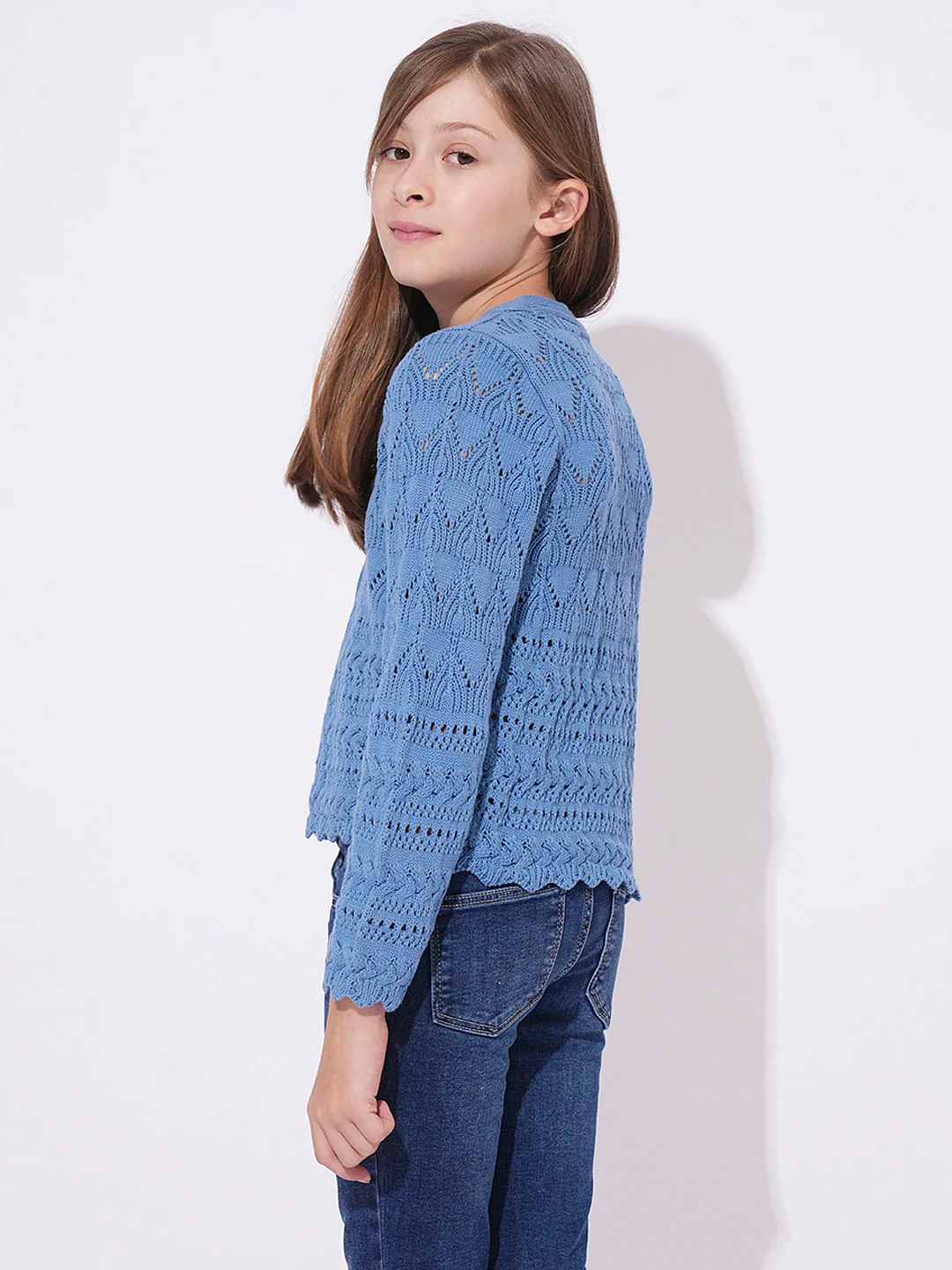Girls Blue V-Neck Cardigan - Image 3