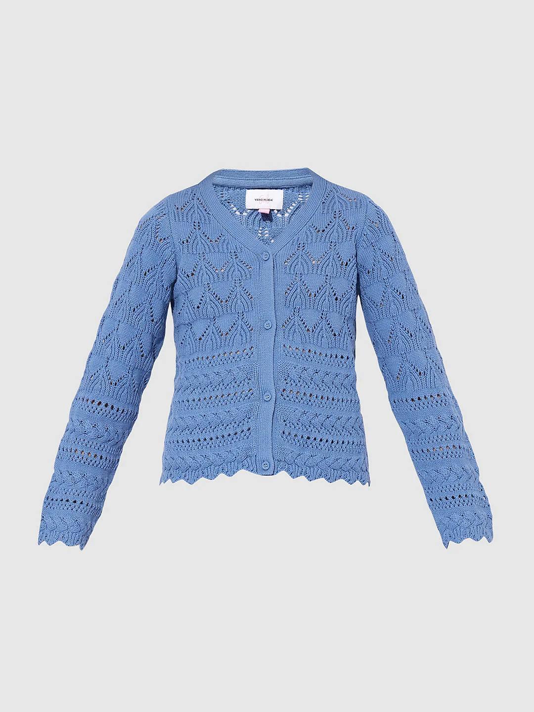 Girls Blue V-Neck Cardigan - Image 6