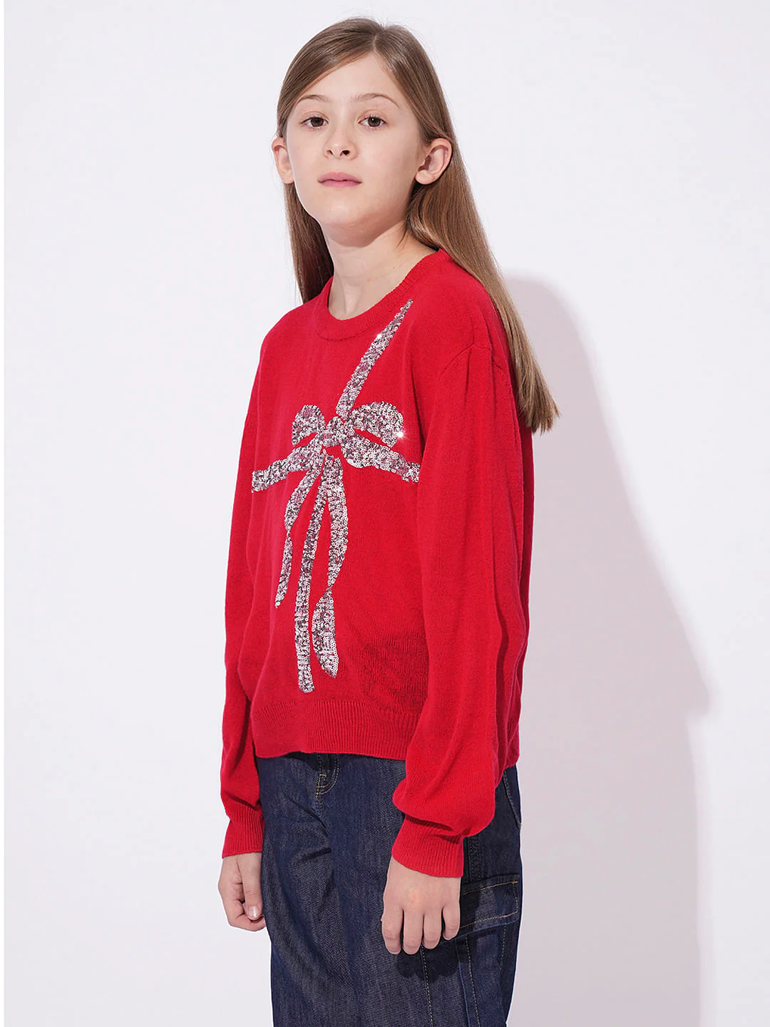 Girls Red Shimmer Knit Top - Image 2