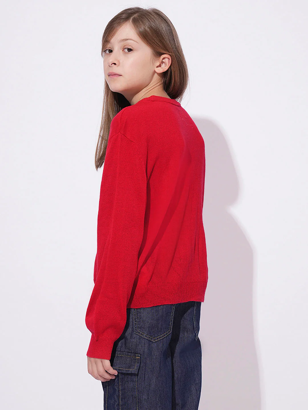 Girls Red Shimmer Knit Top - Image 3