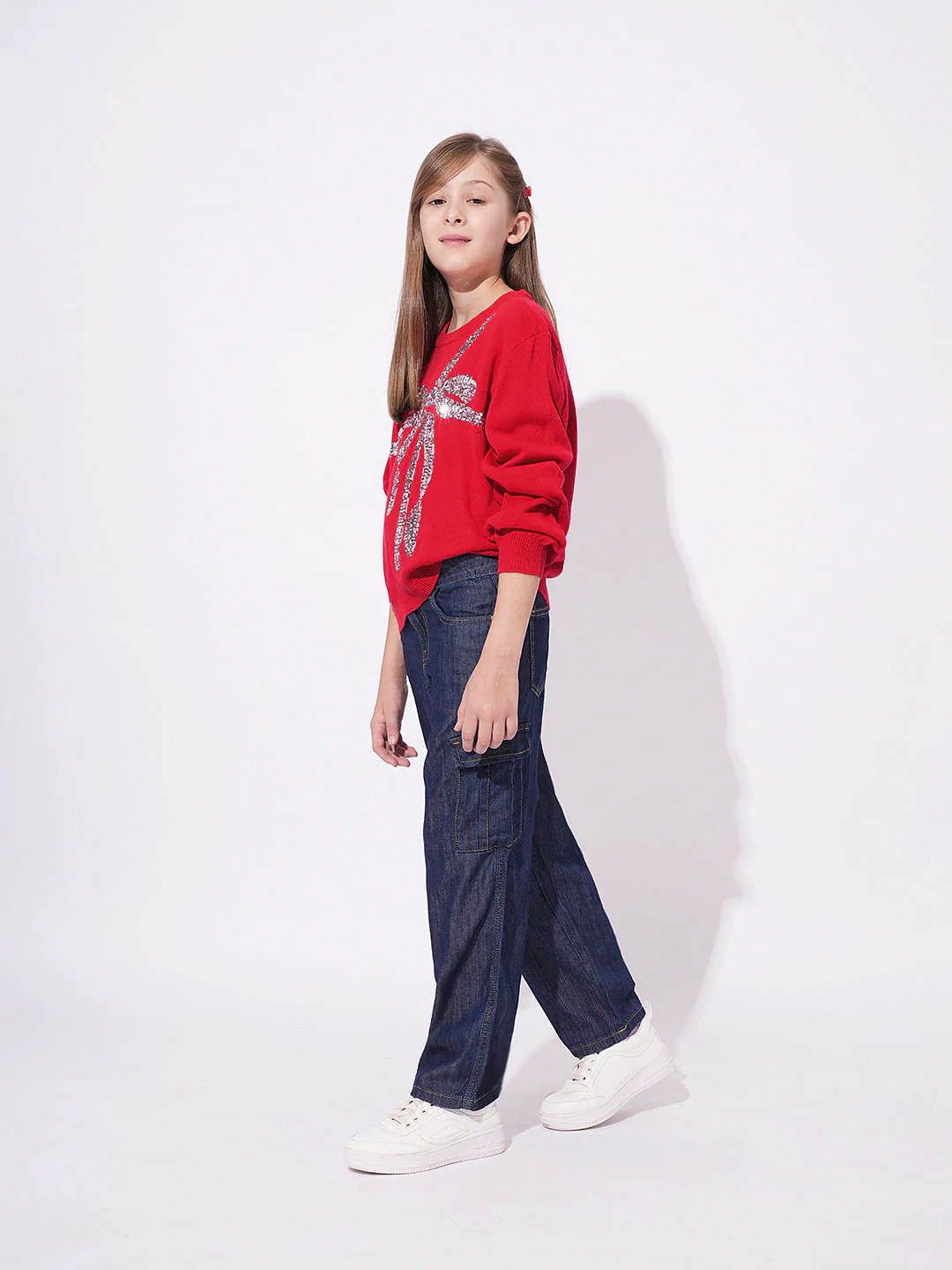 Girls Red Shimmer Knit Top - Image 5