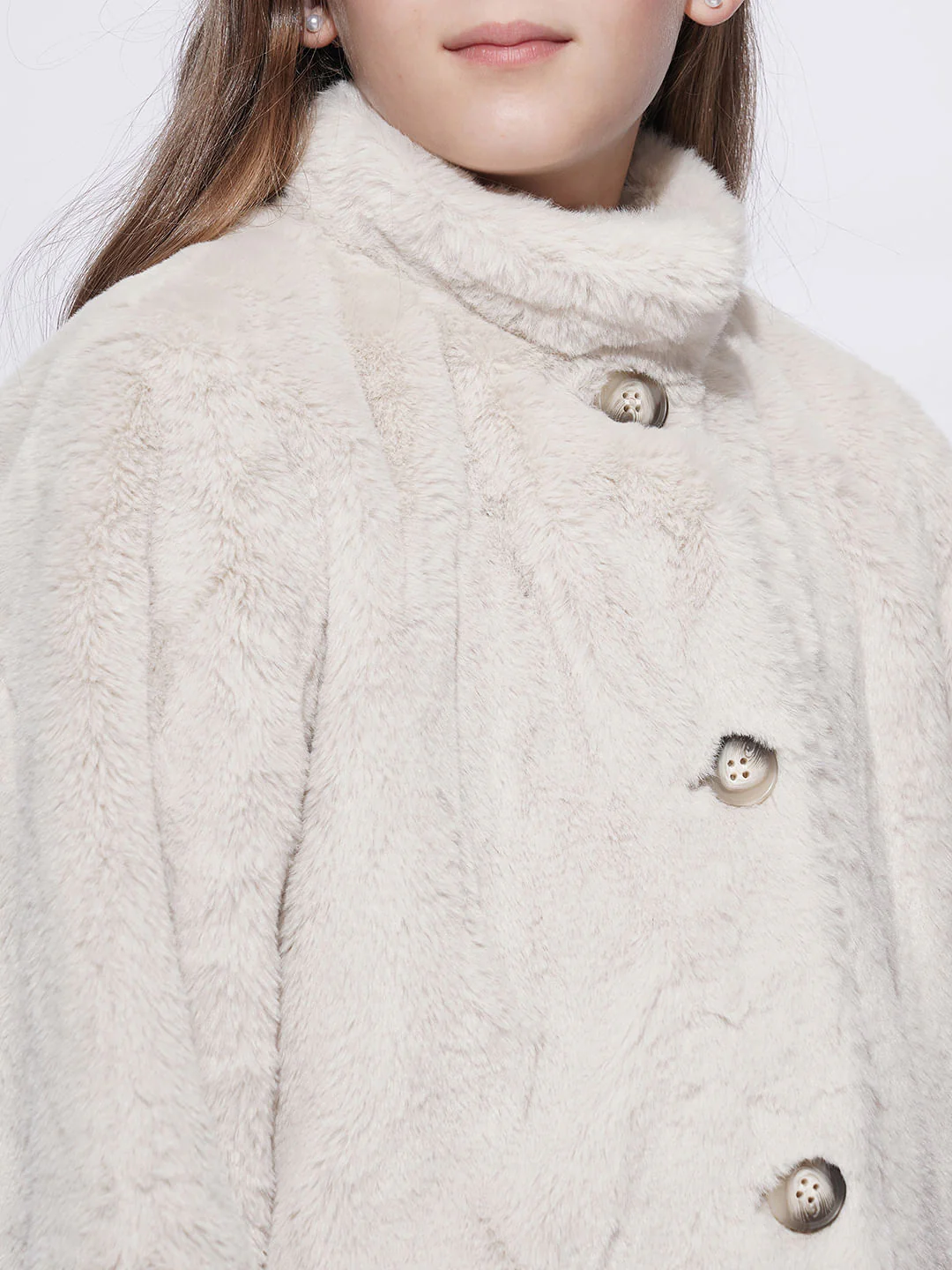 Girls Light Beige Faux Fur Short Jacket - Image 4