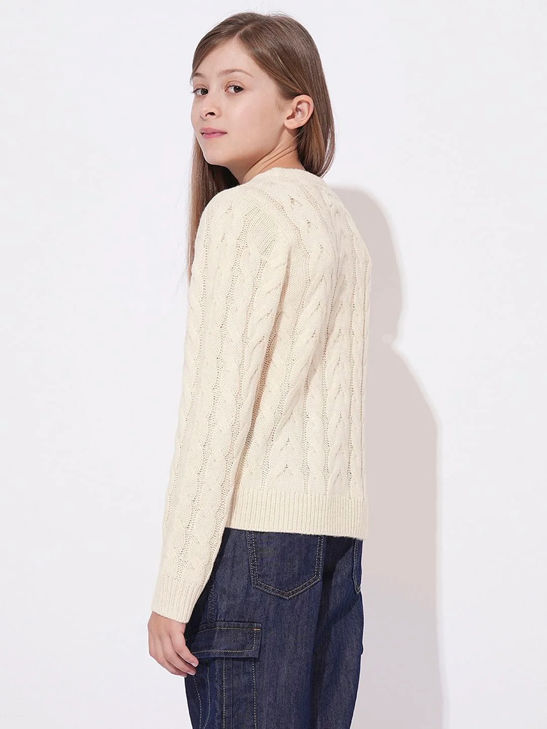 Girls Beige Printed Short Pullover - Image 3