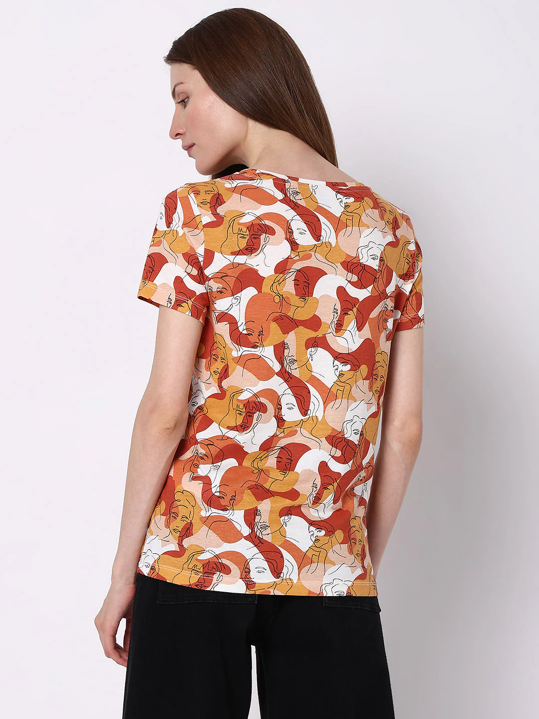 Rust Abstract Face Print T-Shirt - Image 4
