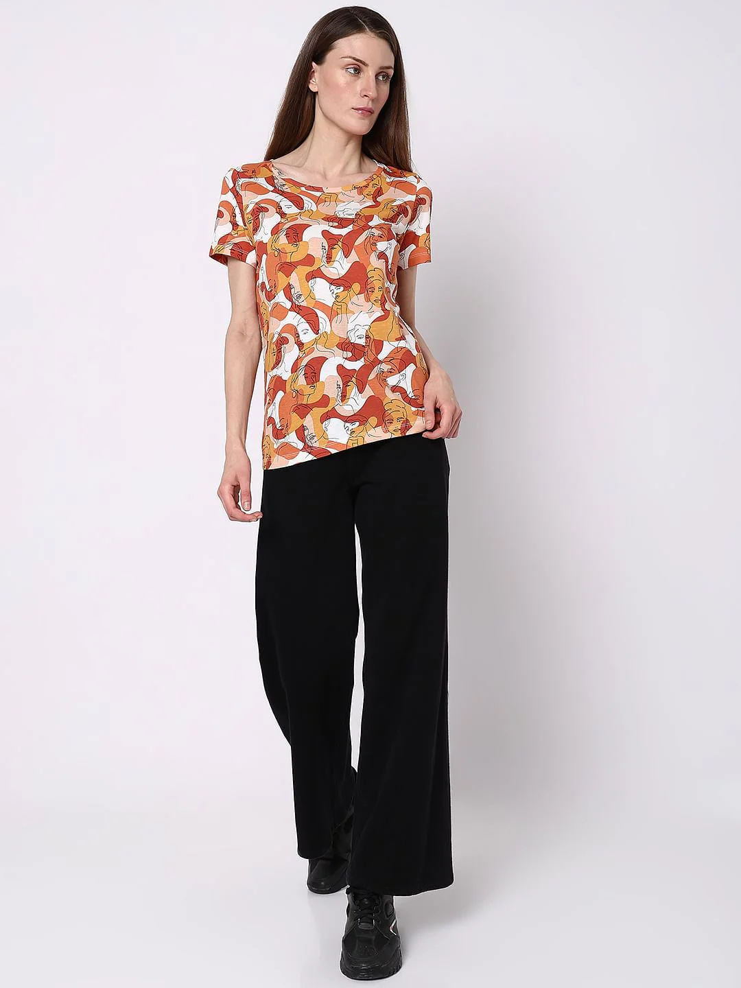 Rust Abstract Face Print T-Shirt - Image 5