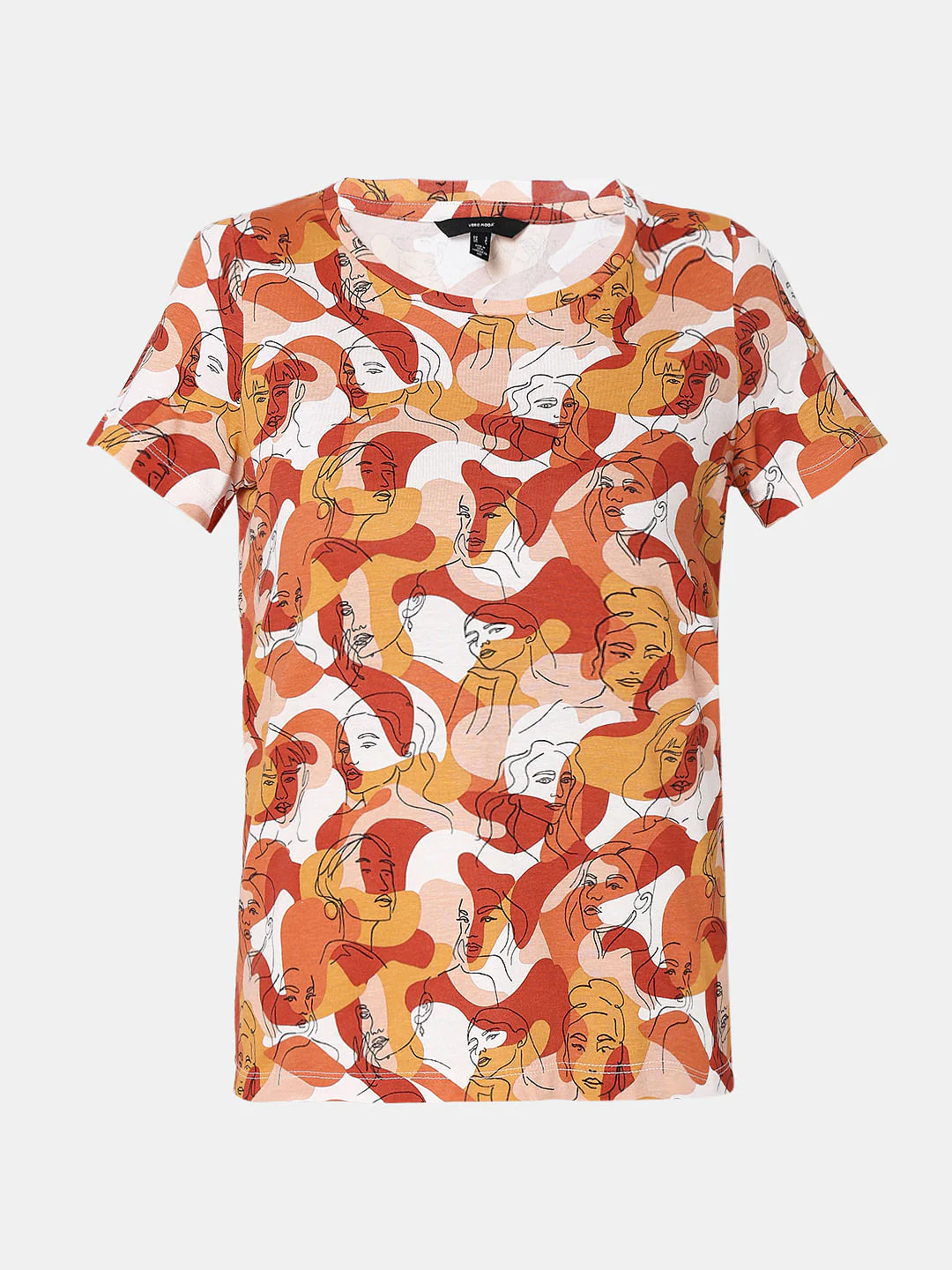 Rust Abstract Face Print T-Shirt - Image 7
