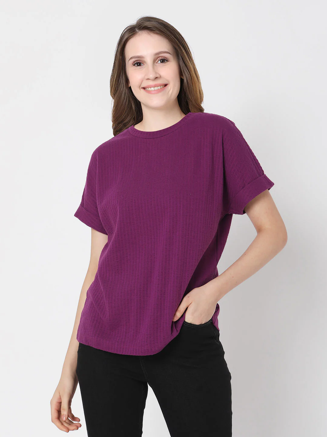 Purple Textured Striped T-Shirt - Image 2