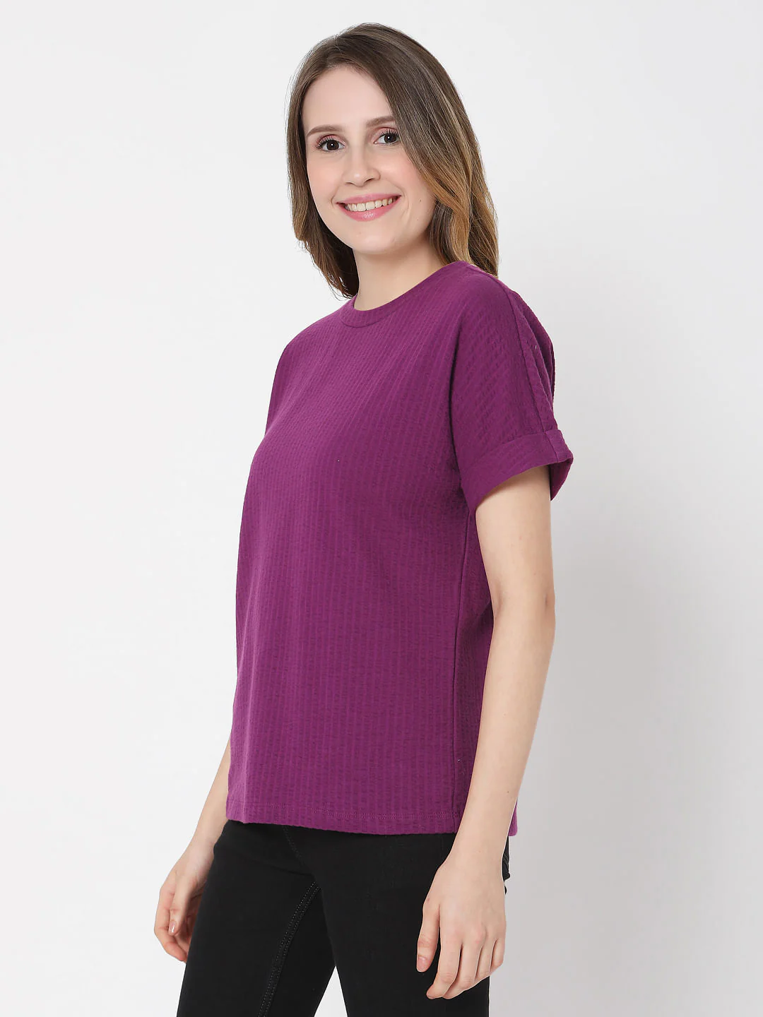 Purple Textured Striped T-Shirt - Image 3