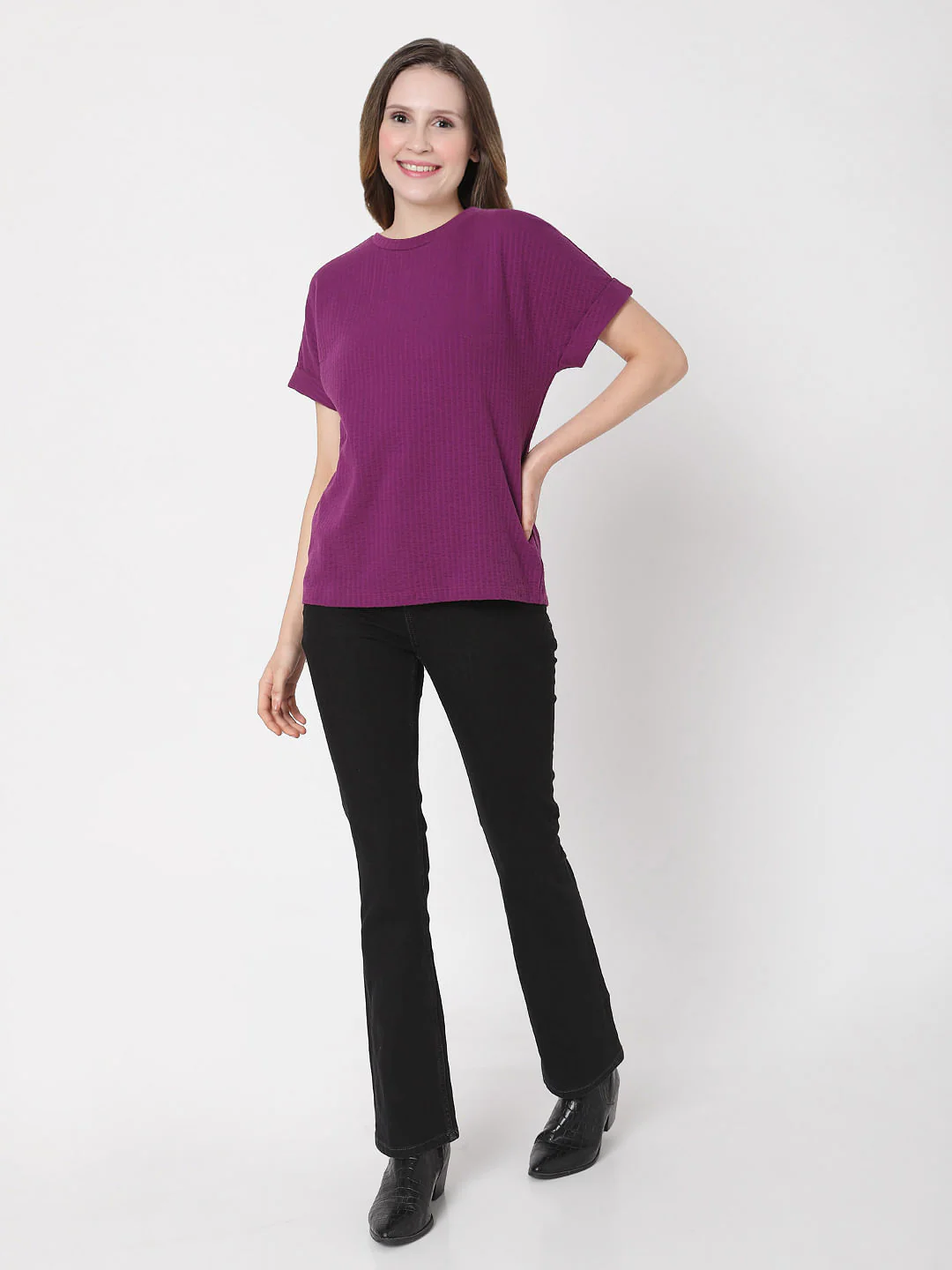 Purple Textured Striped T-Shirt - Image 5