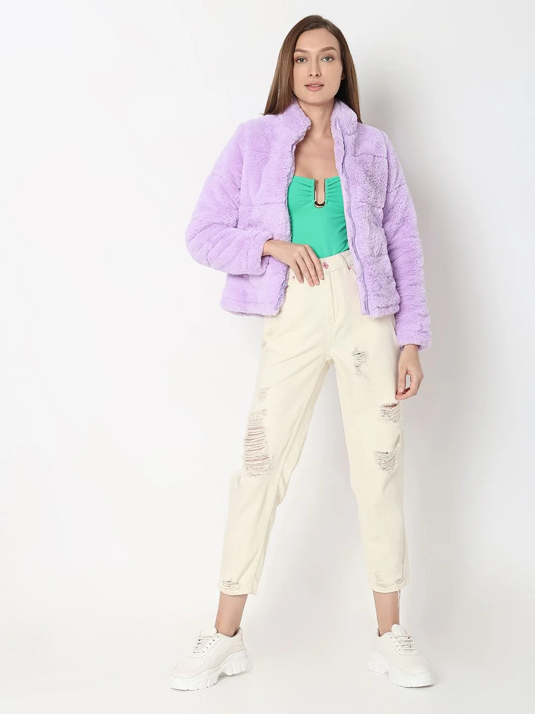 Lilac Faux Fur Jacket - Image 5