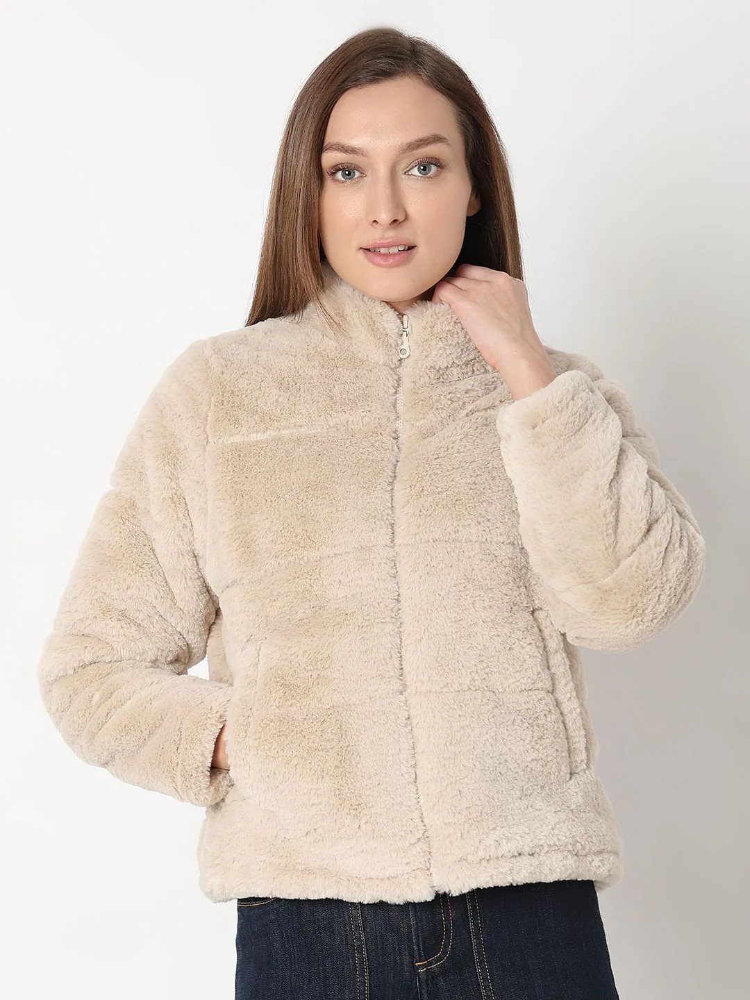 Beige Faux Fur Jacket - Image 2