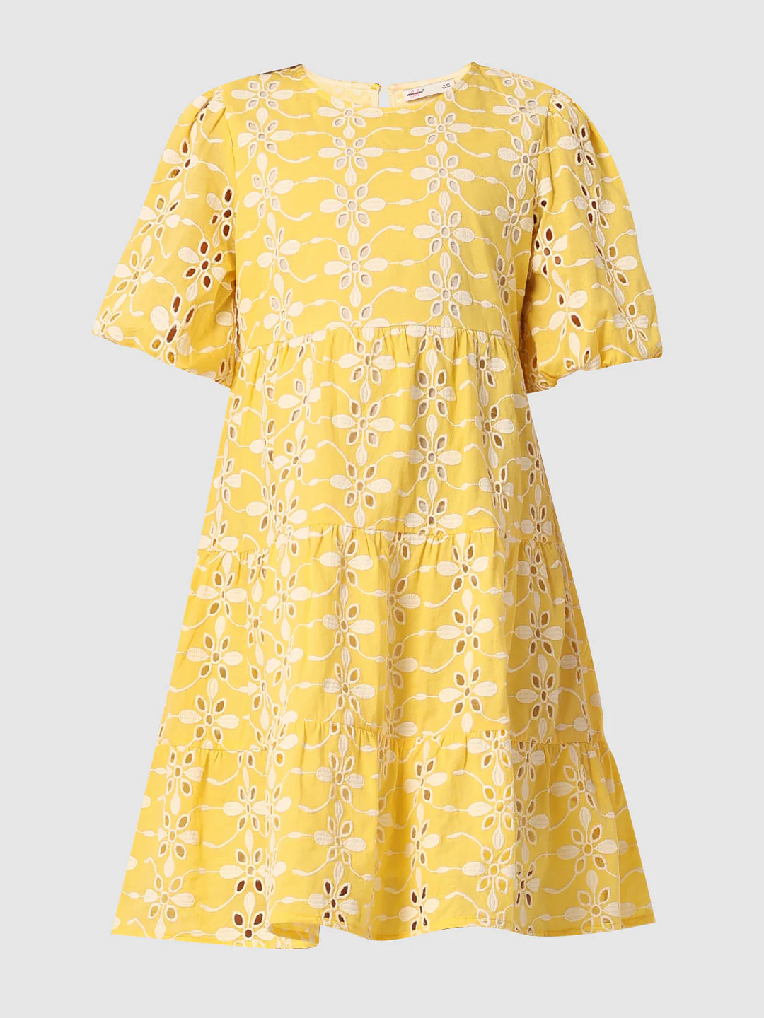 Yellow Schiffli Detail Fit & Flare Dress - Image 6