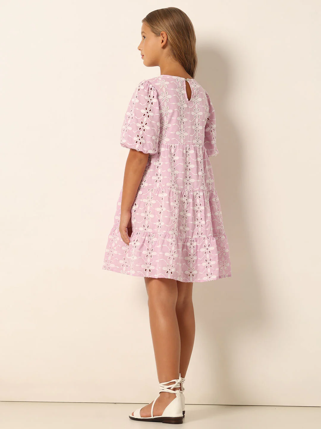 Purple Schiffli Detail Fit & Flare Dress - Image 3