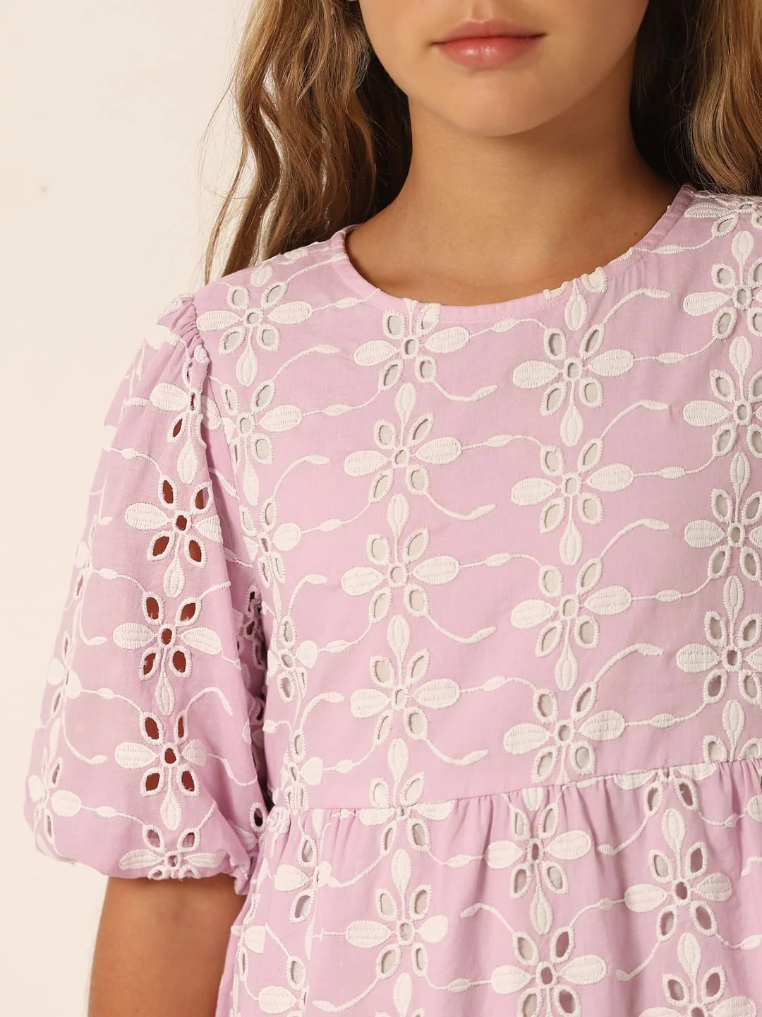 Purple Schiffli Detail Fit & Flare Dress - Image 4