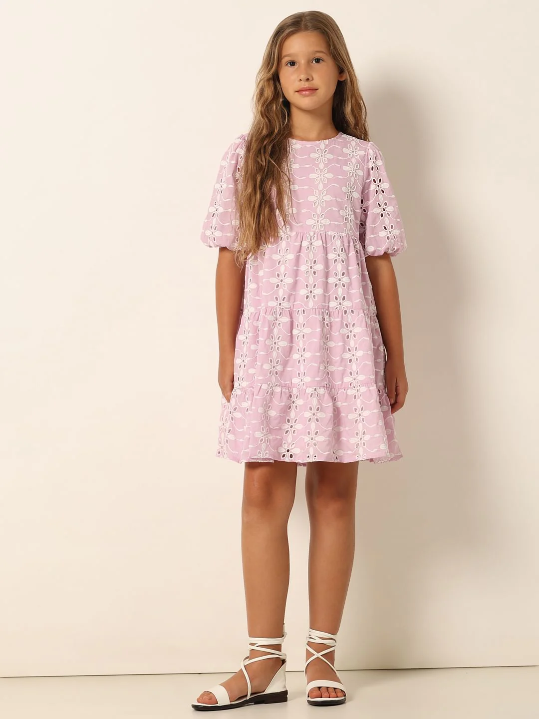 Purple Schiffli Detail Fit & Flare Dress - Image 5
