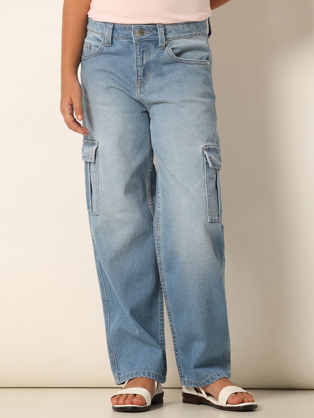 Blue Wide Leg Cargo Jeans - Image 2