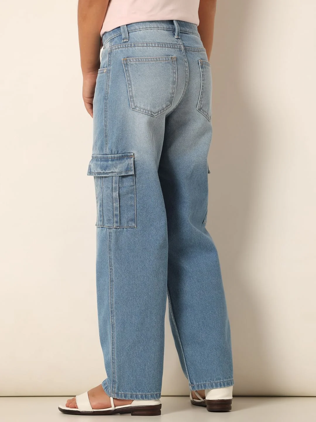 Blue Wide Leg Cargo Jeans - Image 3