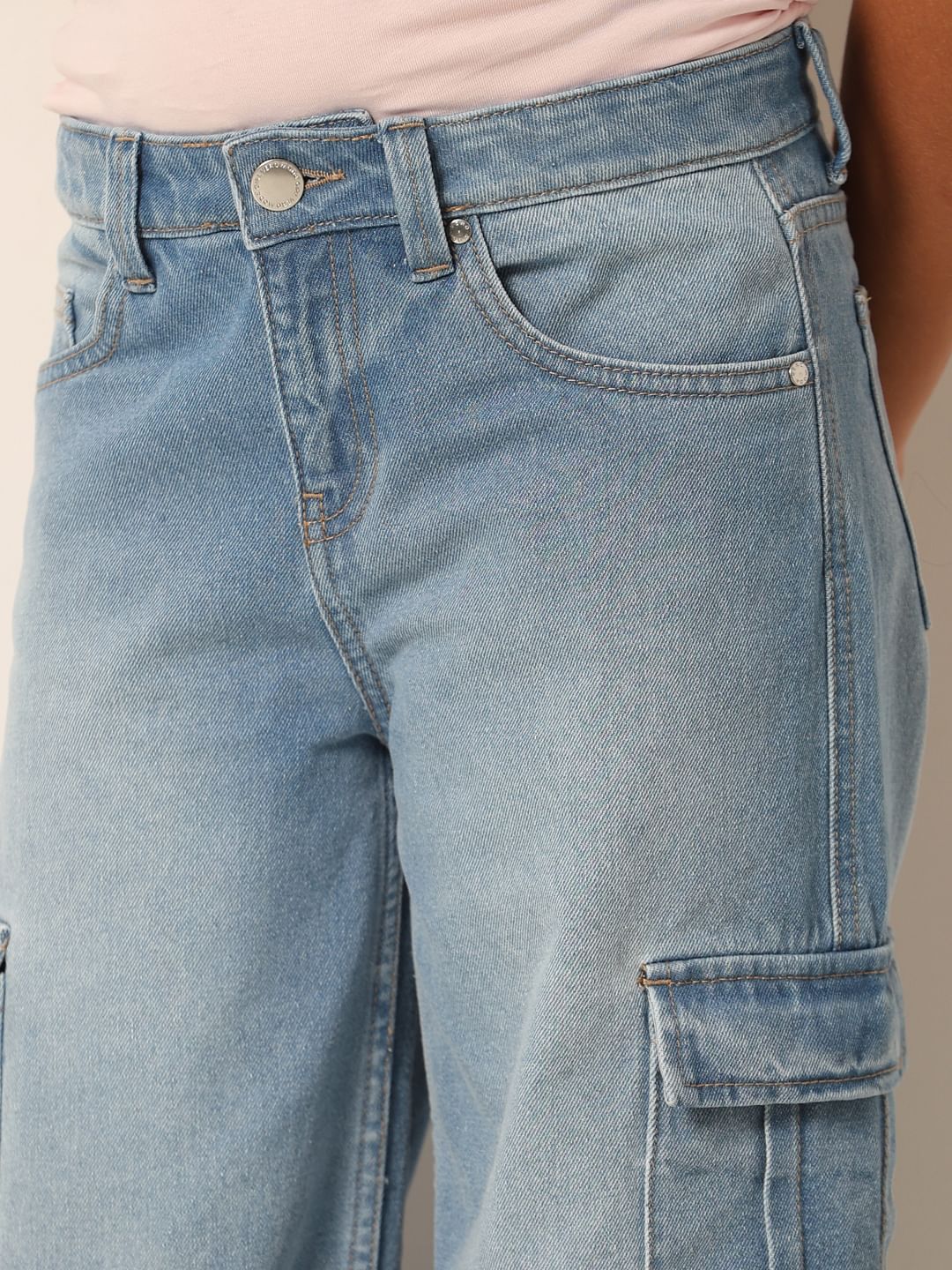 Blue Wide Leg Cargo Jeans - Image 4