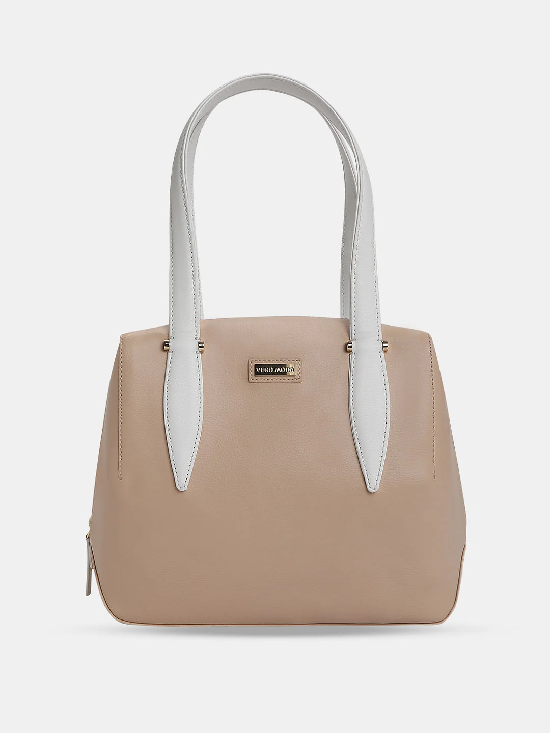 Beige Colourblocked Satchel - Image 2