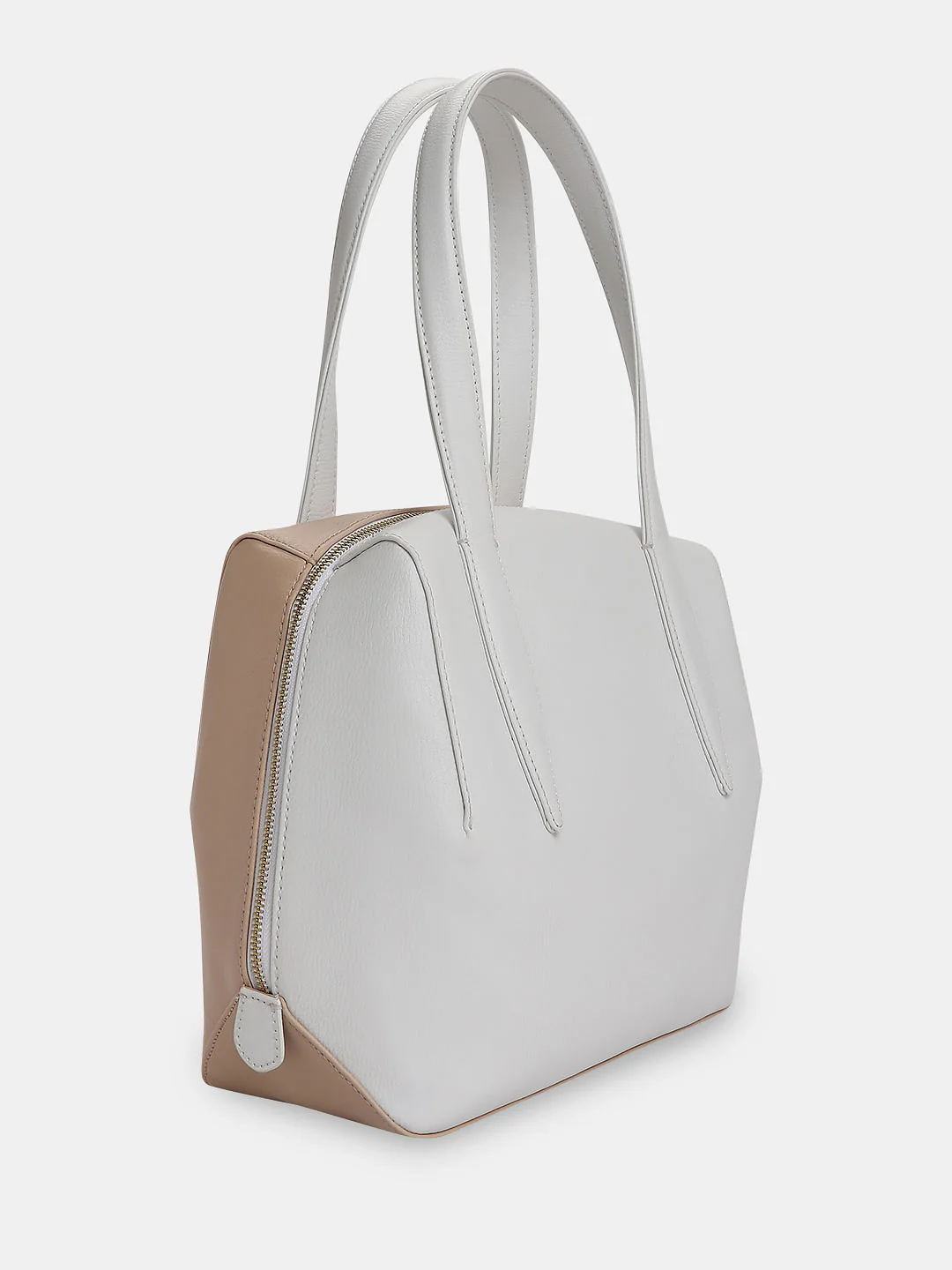 Beige Colourblocked Satchel - Image 3