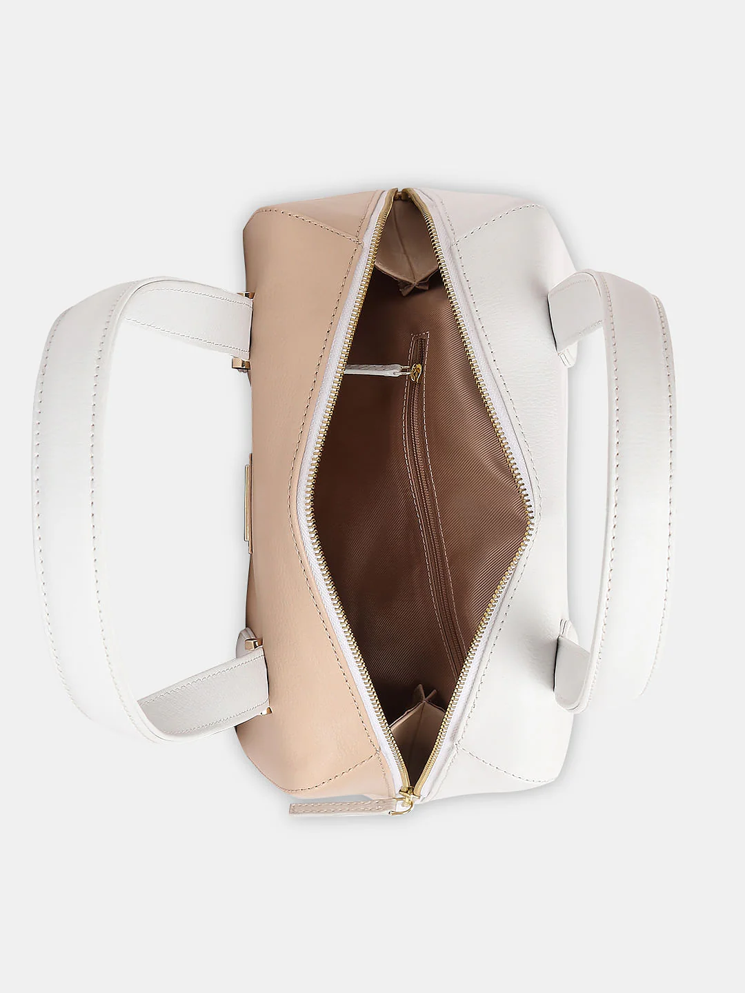 Beige Colourblocked Satchel - Image 4