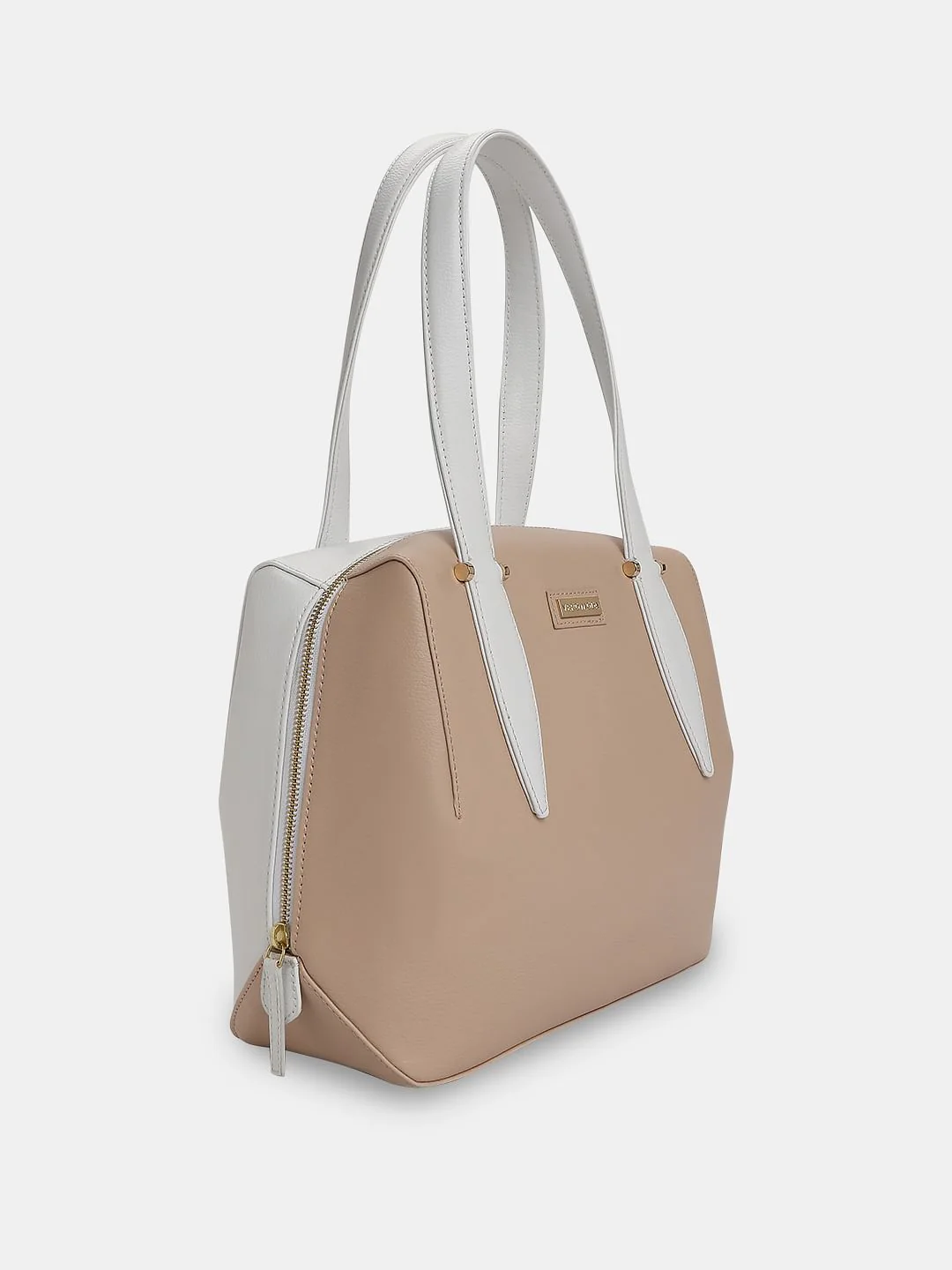 Beige Colourblocked Satchel - Image 5