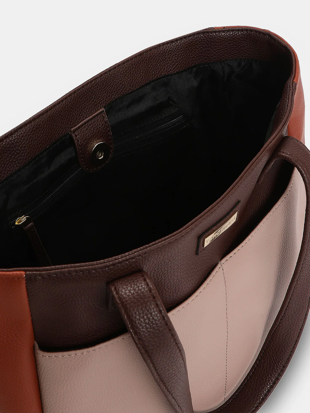 Beige Colourblocked Tote Bag - Image 4