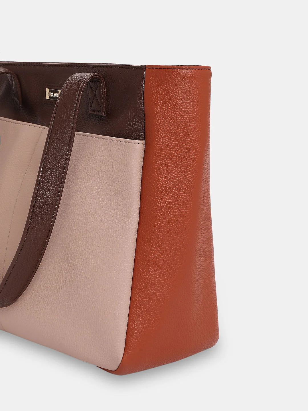 Beige Colourblocked Tote Bag - Image 5