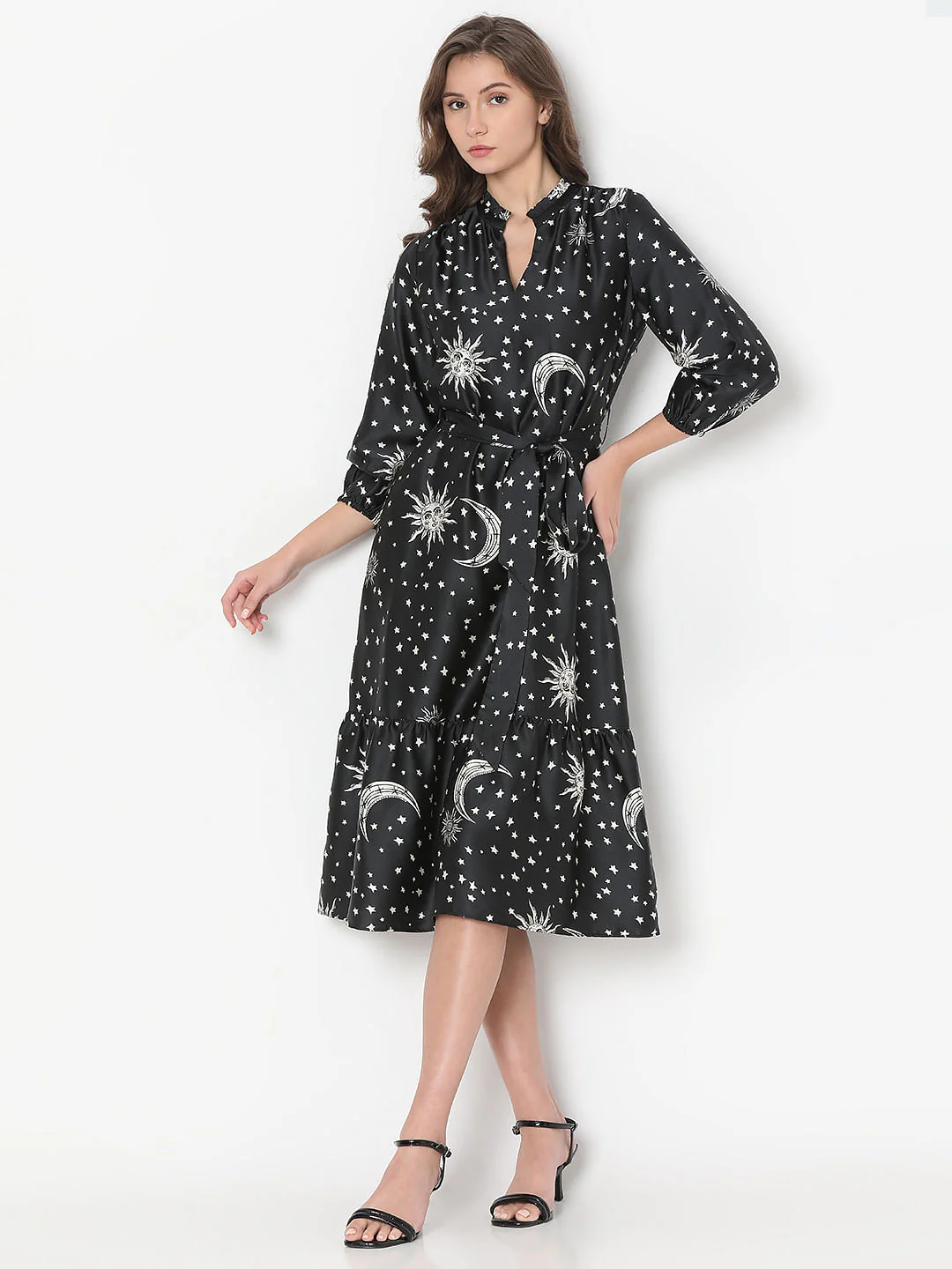 Black Celestial Print Midi Dress - Image 2