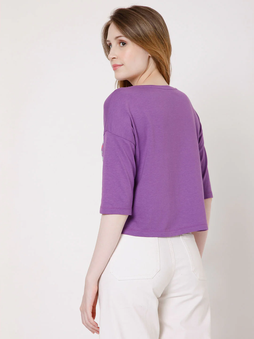 Purple Slogan Print Print T-Shirt - Image 4