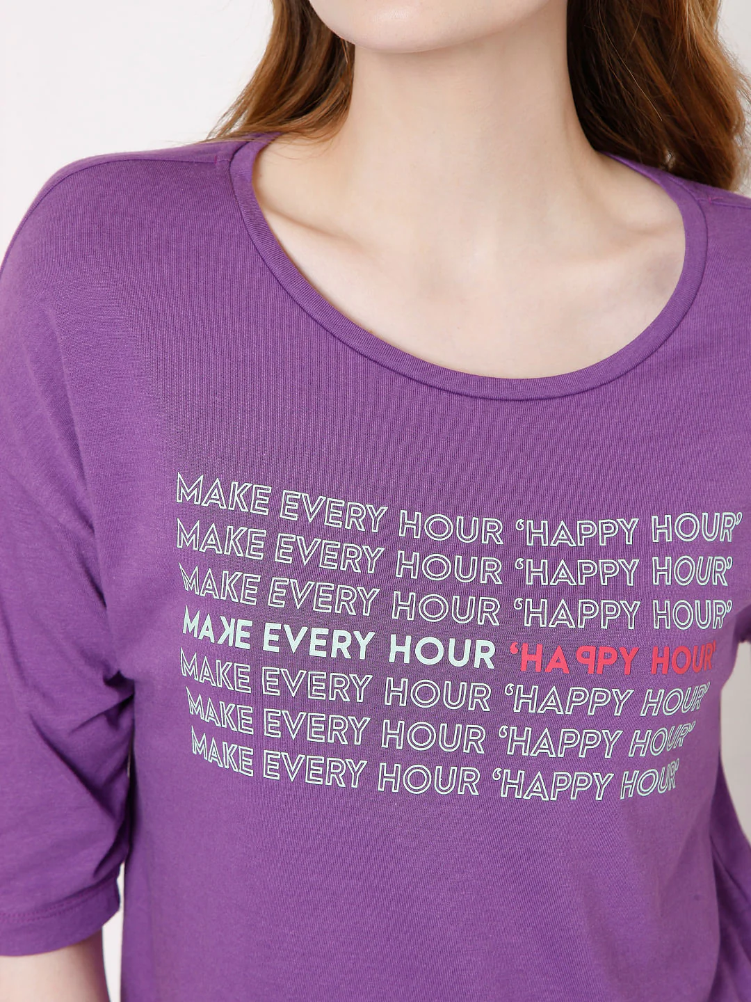 Purple Slogan Print Print T-Shirt - Image 6