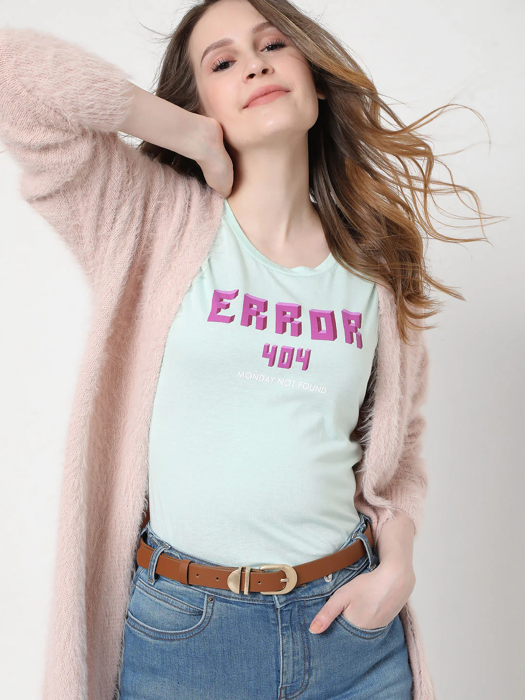 Blue Text Print T-Shirt