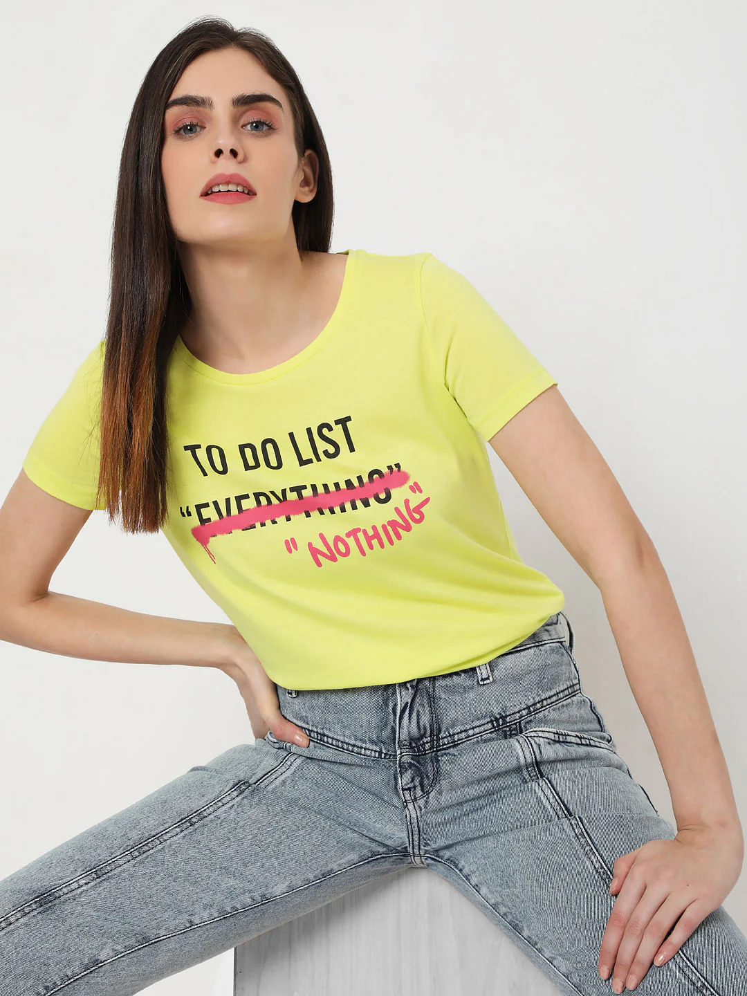 Yellow Slogan Print T-Shirt