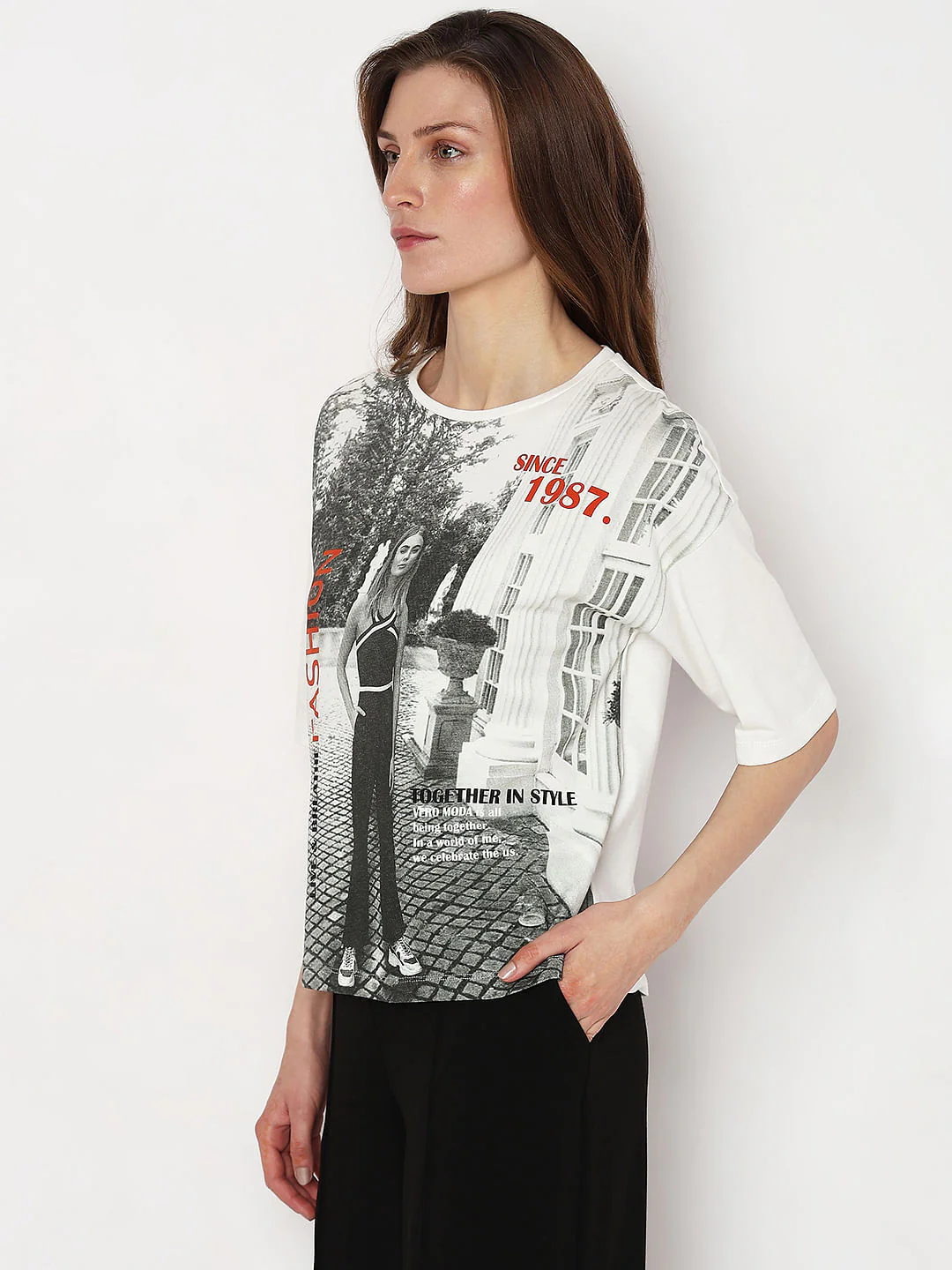 White Printed Drop Shoulder T-Shirt - Image 3