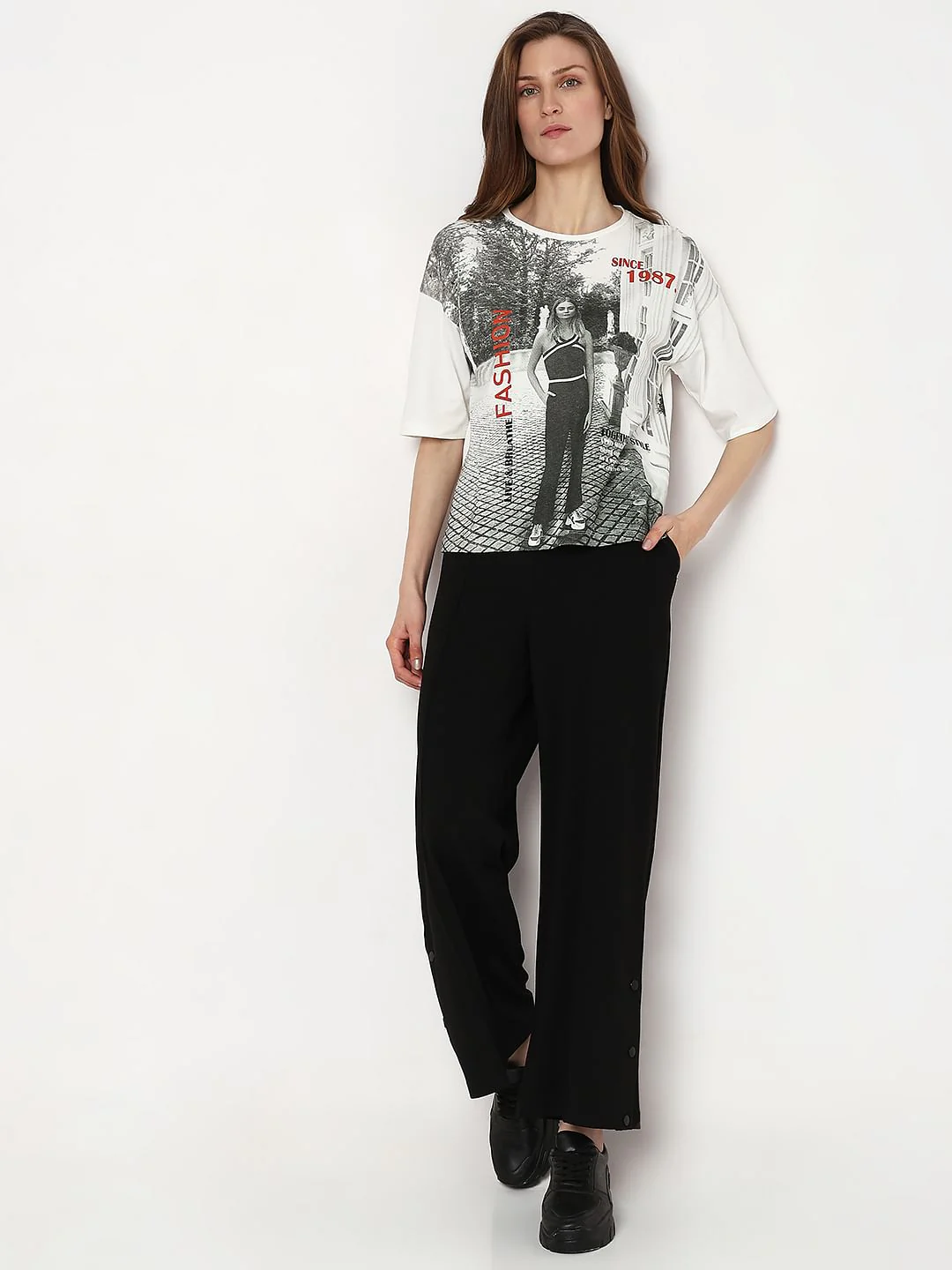 White Printed Drop Shoulder T-Shirt - Image 5