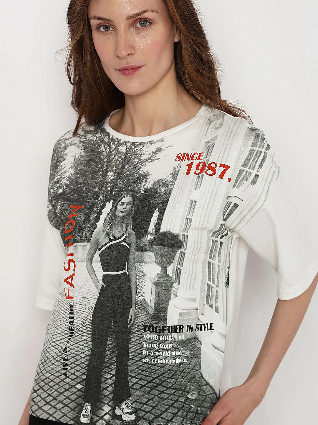 White Printed Drop Shoulder T-Shirt - Image 6