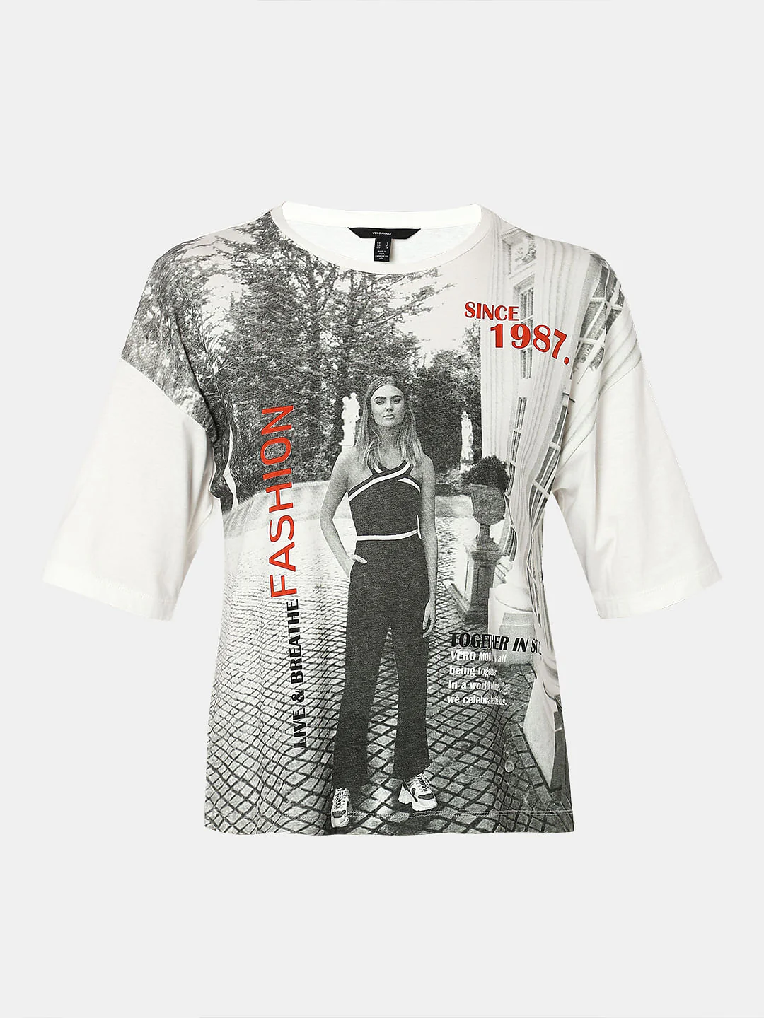 White Printed Drop Shoulder T-Shirt - Image 7