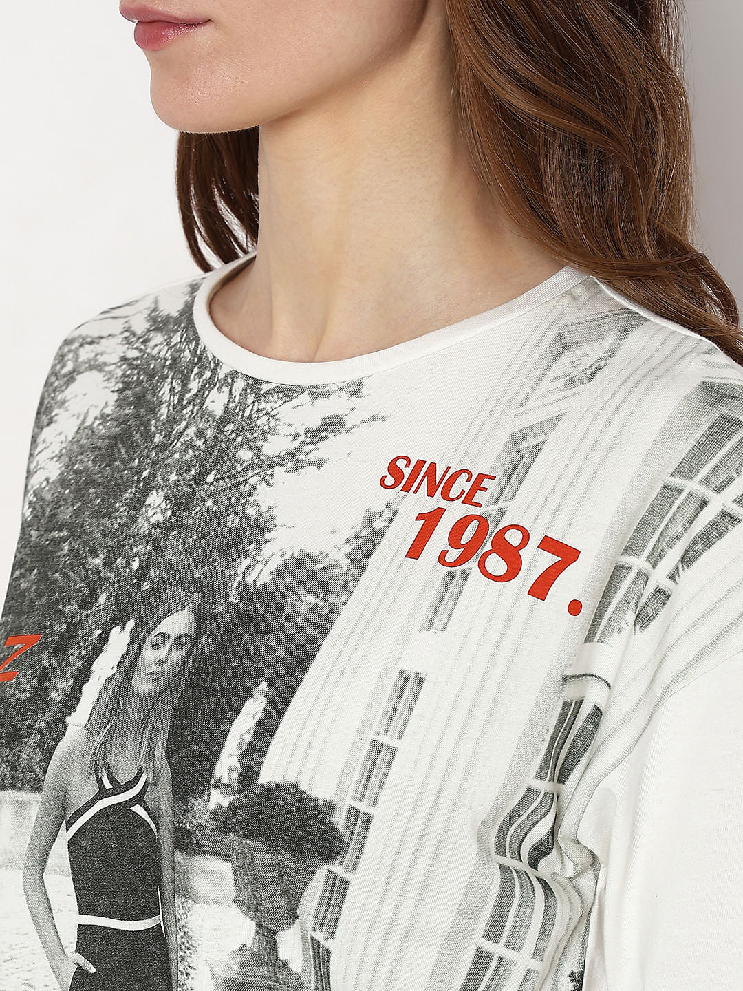 White Printed Drop Shoulder T-Shirt - Image 8