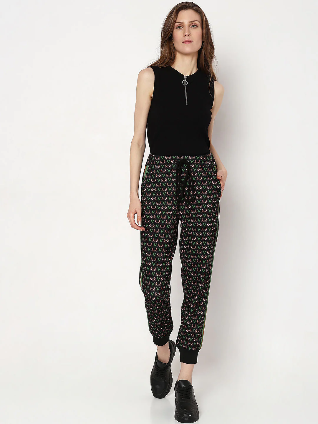 Black Mid Rise Printed Co-Ord Set Joggers - Image 8