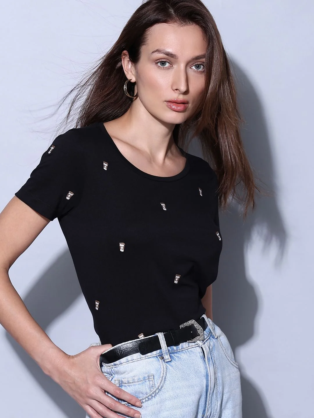 Black Coffee Embroidered T-Shirt