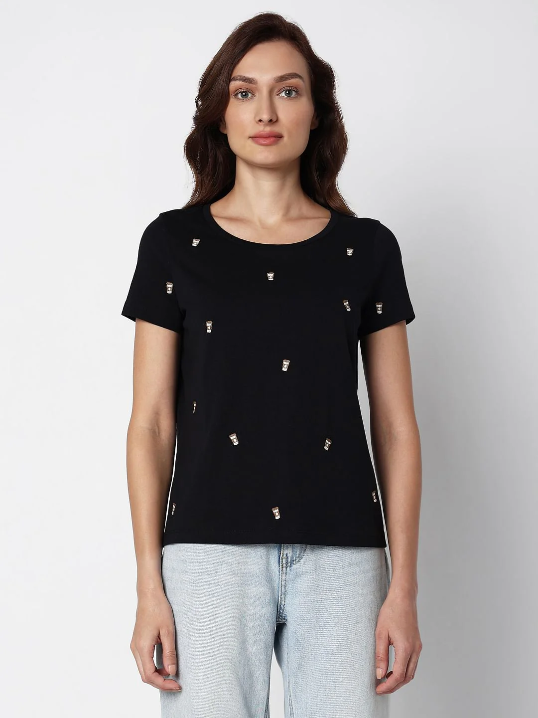 Black Coffee Embroidered T-Shirt - Image 2