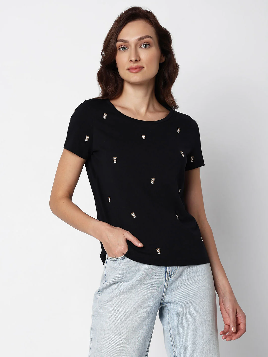 Black Coffee Embroidered T-Shirt - Image 3
