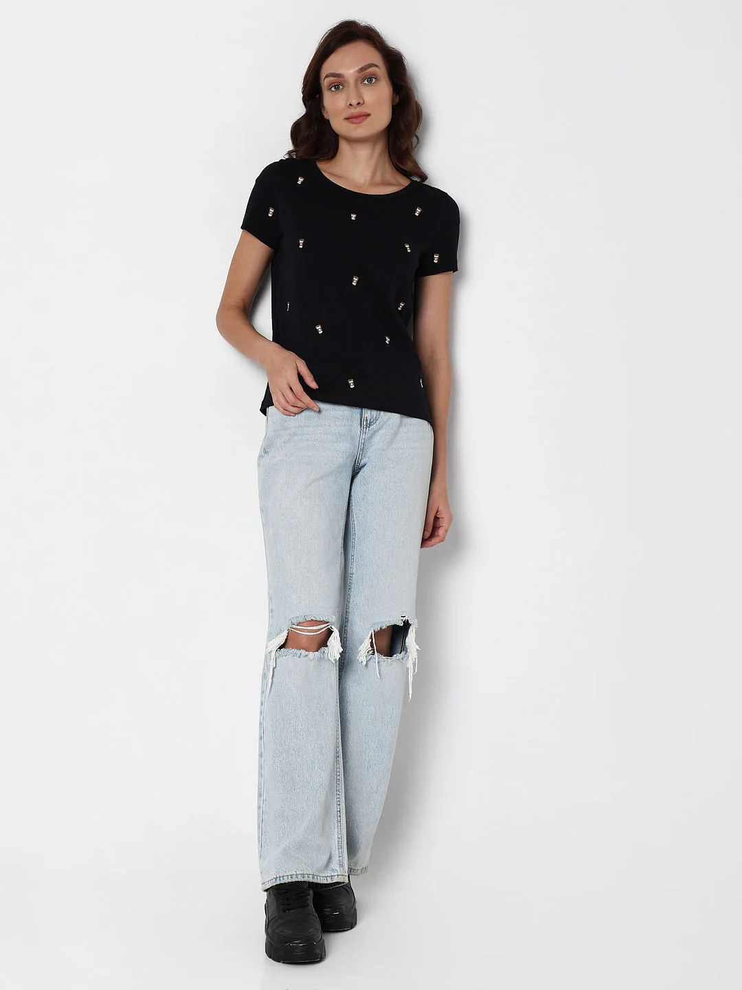 Black Coffee Embroidered T-Shirt - Image 5