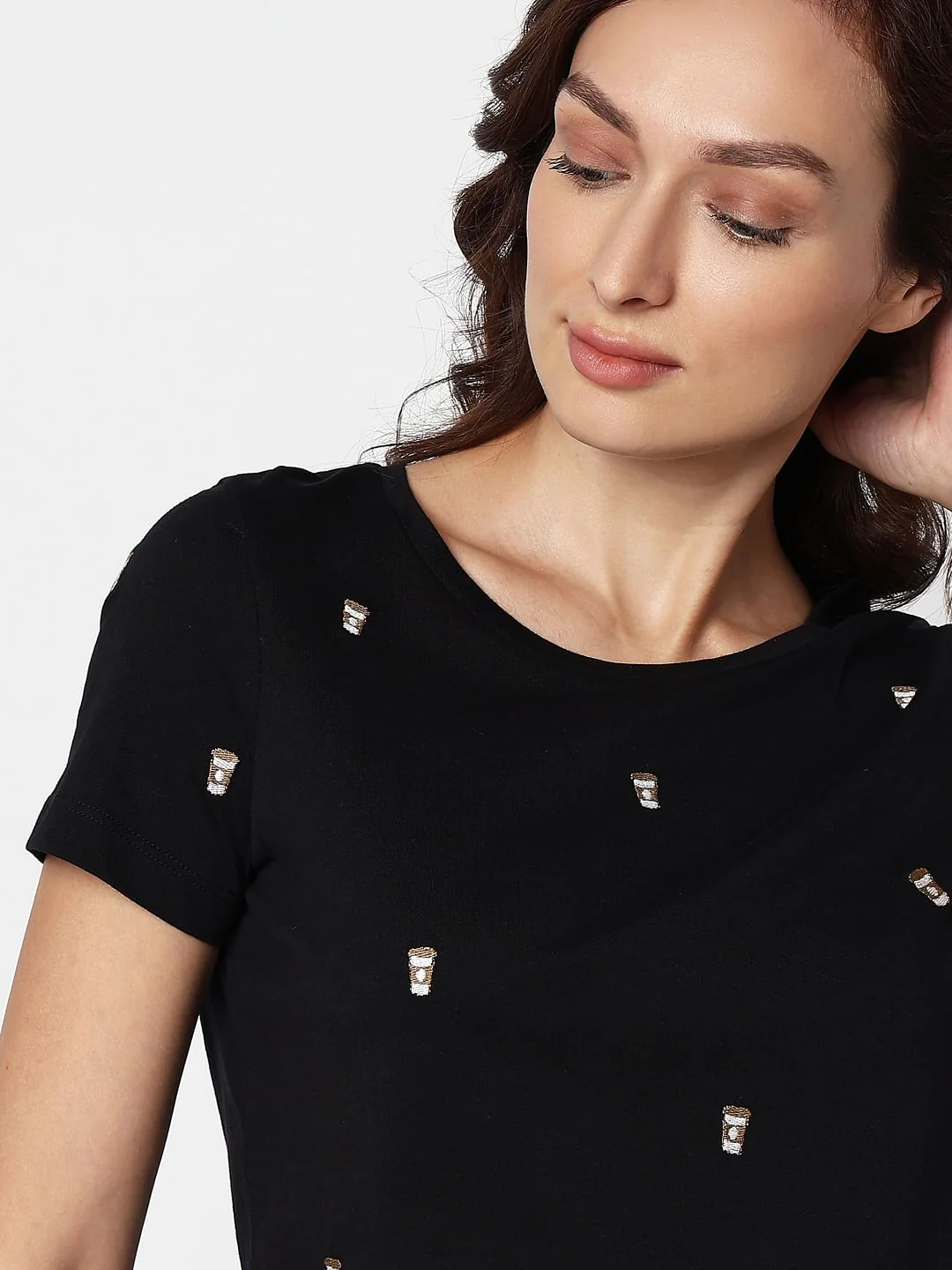 Black Coffee Embroidered T-Shirt - Image 6